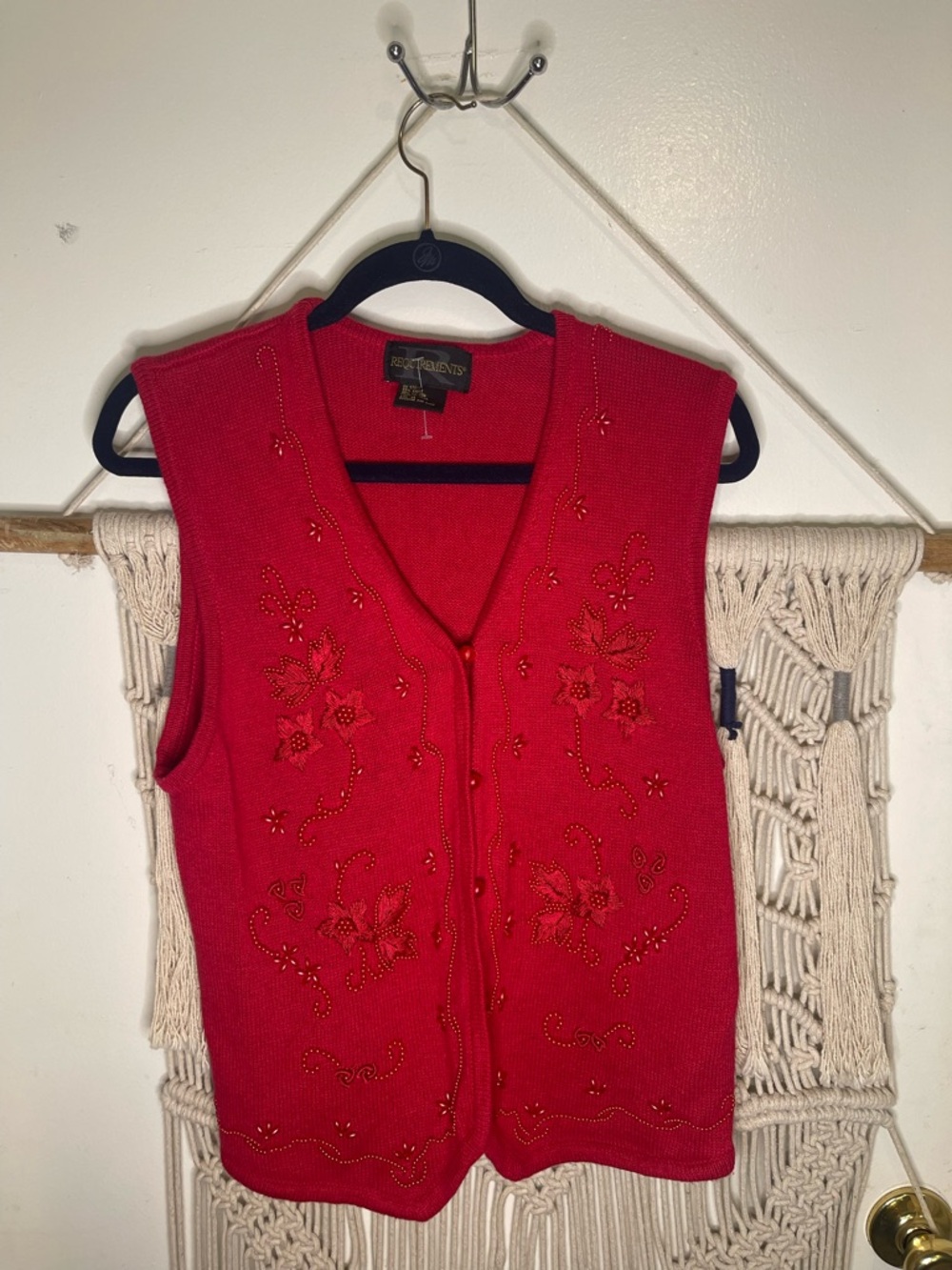 VTG 90s Requirements Embroidered Appliqué Button Up Sweater Vest Floral Size M